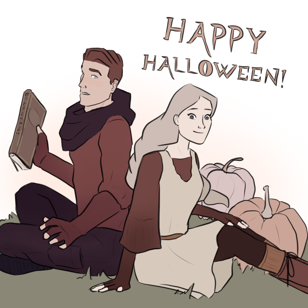 Toby and Kolina Dressed as Bookwyrms Characters for Halloween