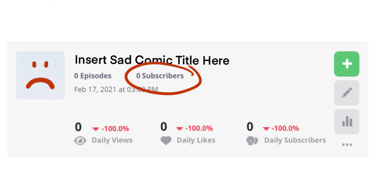 comic with 0 subscribers and frowny face
