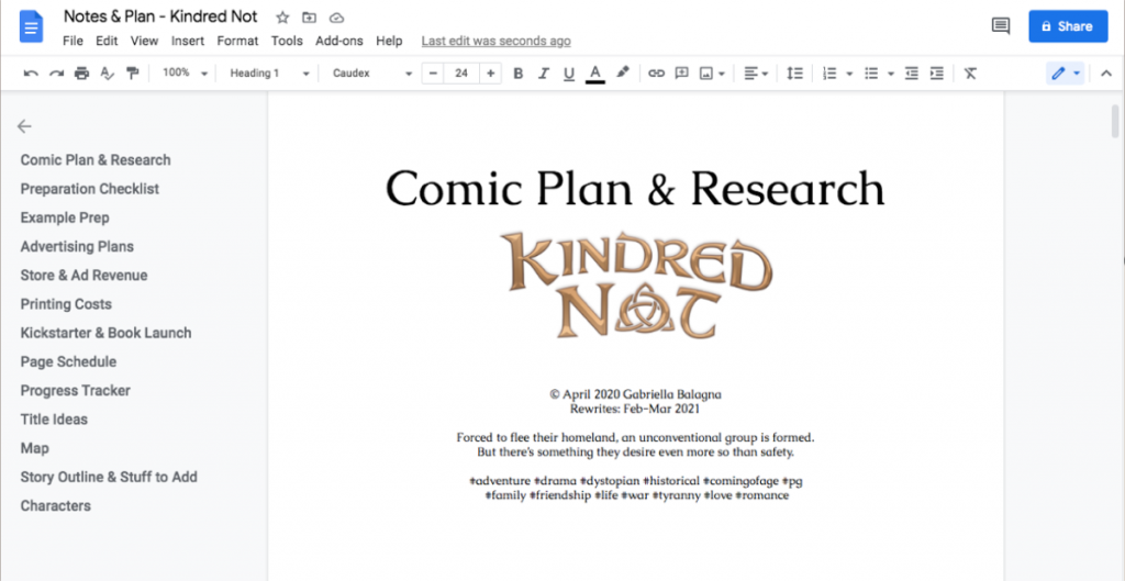 comic plan and research