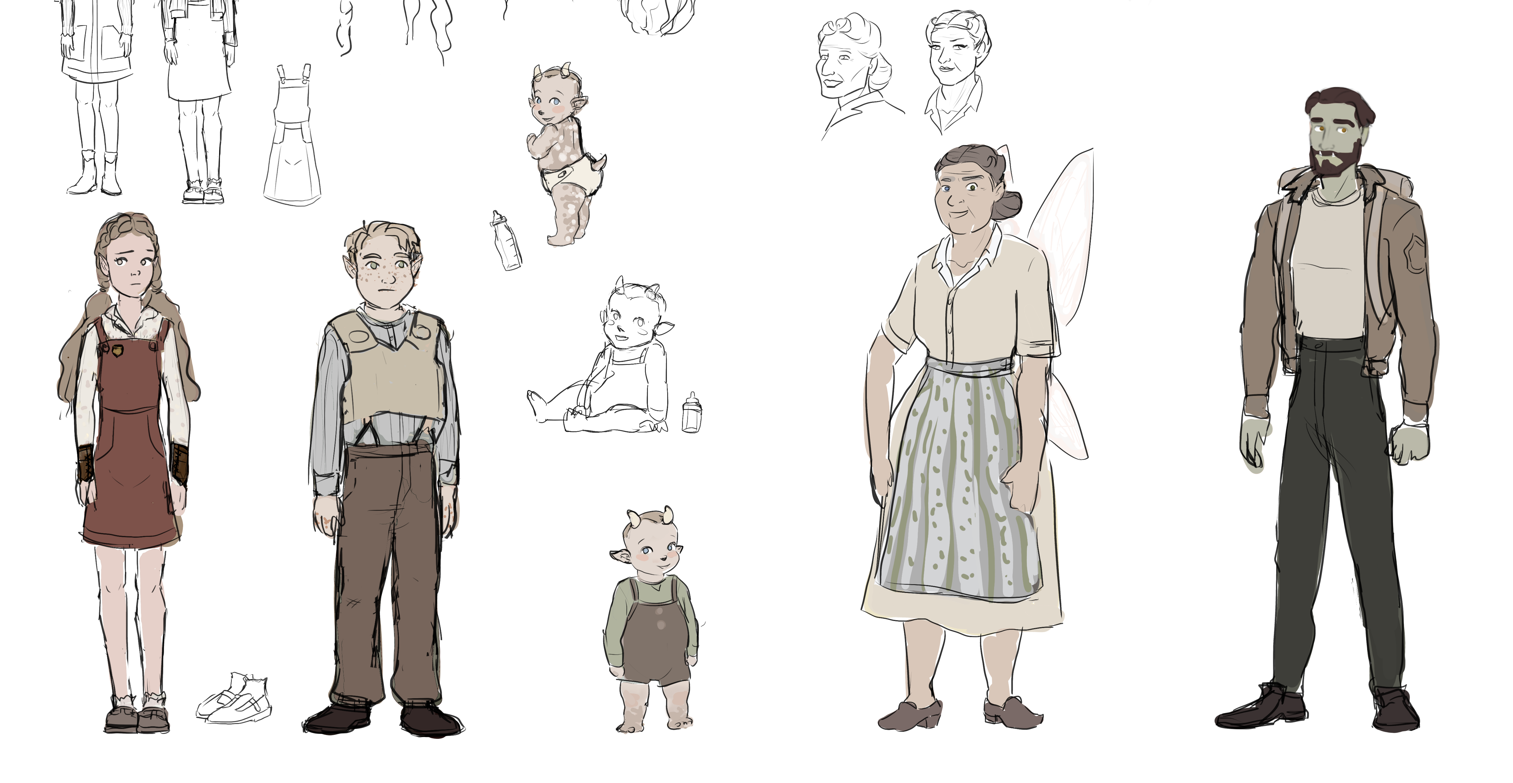 scrapped concept art - main cast from Kindred Not Comic